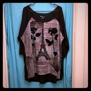 Lane Bryant Paris Roses 3/4 sleeve tee